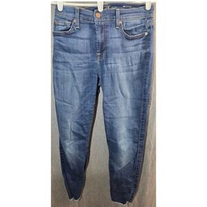 7 Seven For All Mankind The Ankle Skinny Jeans Womens 29 Blue Raw Hem Stretch